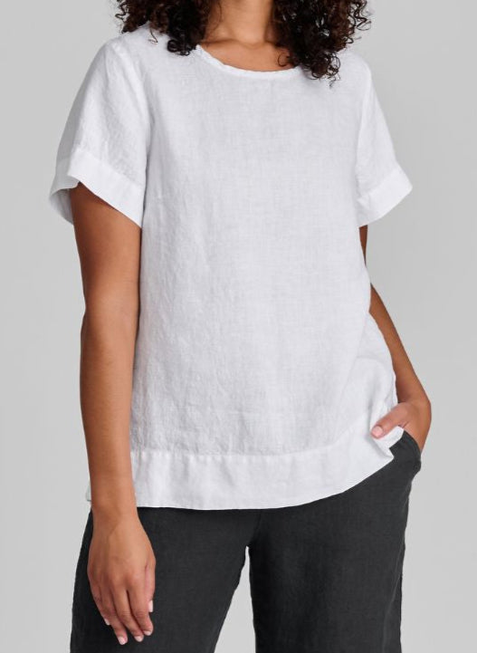 Roadie Tee, shown in White, size Small.  100% European Linen.