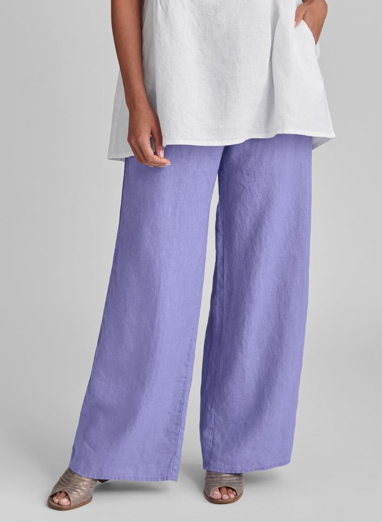 Picnic Pant, shown in Iris, size Small. 100% European Linen (drawstring waist)