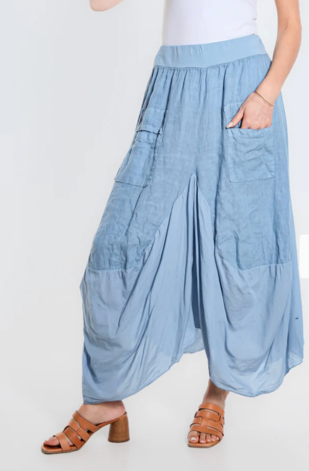 Brenna Cotton/Linen Bunched Pocket Skirt * 6 Solid Colors * TS
