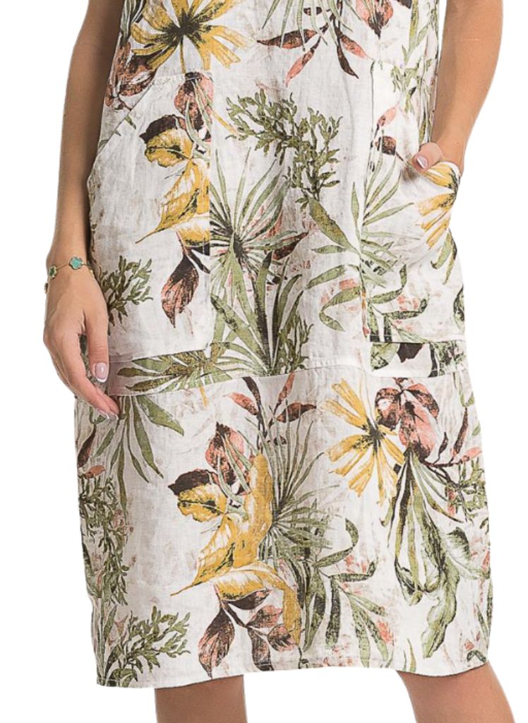 Cowl Neck Linen Print Dress TP1716P-26LL * NEW