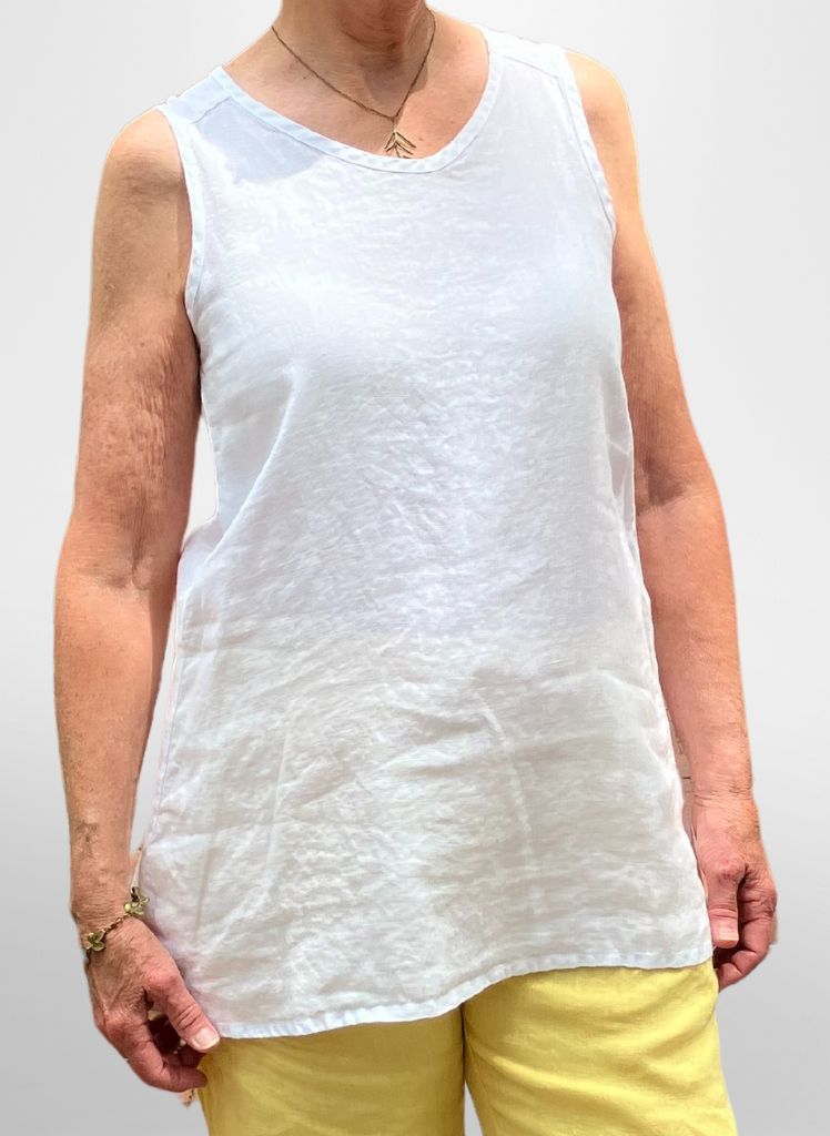 Dreamy Tank, shown in White, size Small.   100% European Linen.