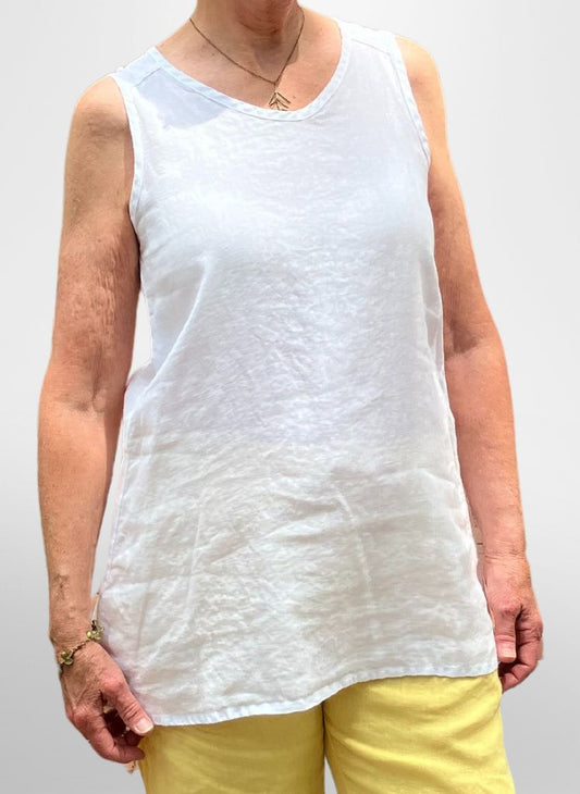 Dreamy Tank, shown in White, size Small.   100% European Linen.