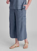 Full Time Pant, shown in Cadet Blue, size Medium.  Model is 5'9" tall.  100% Linen with Cotton Knit drawstring waistband and trim on the cargo-style pockets.