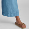 Full Time Pant, shown in Caribbean (blue), size Small on 5'9" model.  Featuring a wide-leg and hem finished with a wide border
