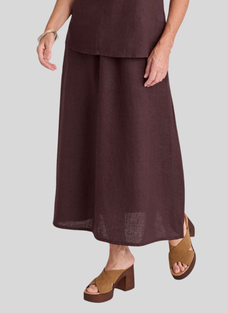 Go-To Skirt, shown in Prune, size Small on 5'9" model.