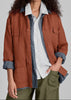 Graceful Jacket, shown in Spice, size Small. Worn open, with the sleeves rolled up. 100% European Linen, Medium weight.