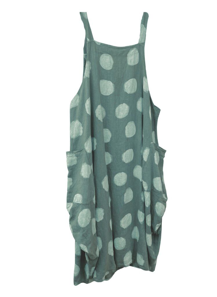 Sleeveless Dot Dress, shown in Olive Dot