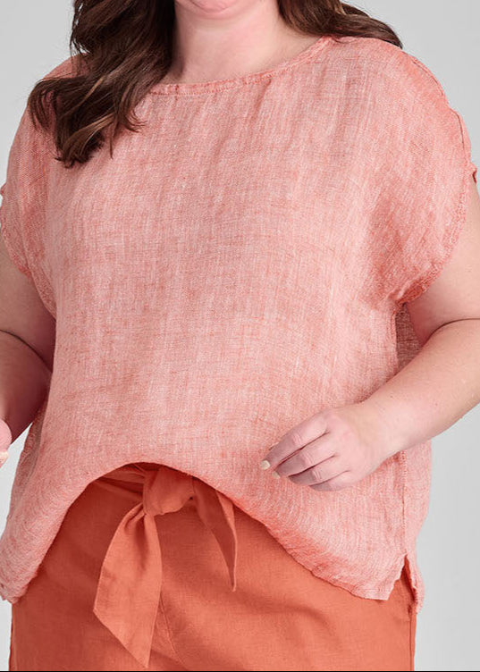 Mia Tee, shown in Poppy Gauze, size Medium.  100% Linen Gauze, lightweight with a two-tone texture that is slightly sheer.