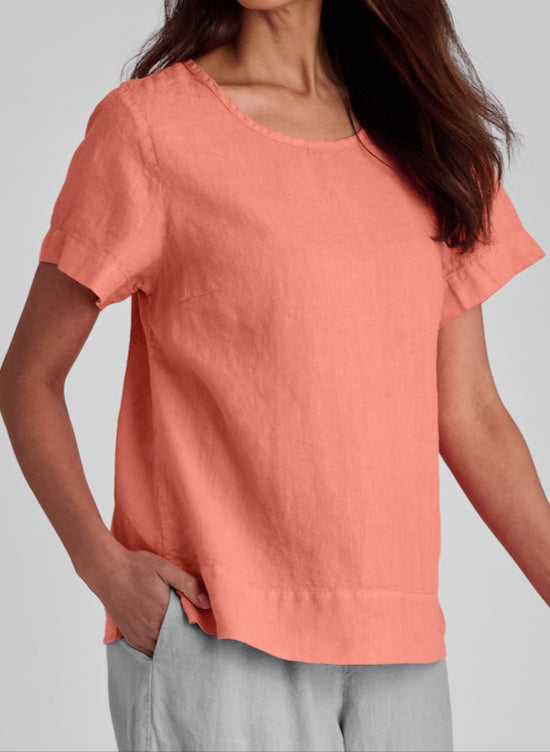 Roadie Tee, shown in Mango, size Small.  100% European Linen.