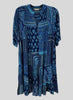 Laxmi Button Dress, shown in Blue Vutta print. 100% Rayon, Hand Wash, Line dry.
