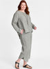 Tell Tail Top + Shirttail Floods, both shown in Smokey Grid, 100% Linen.  Model is 5'9" tall, wearing size Medium. 