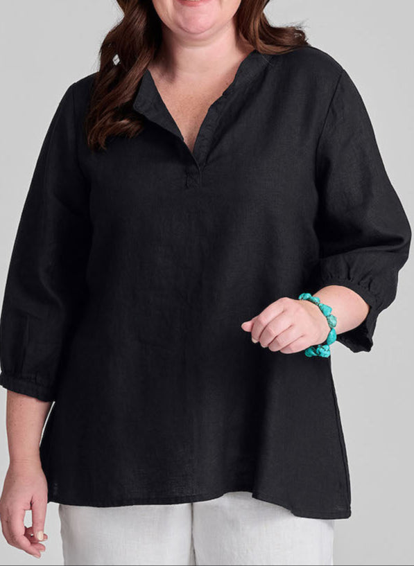 Terra Top, shown in Black, size Medium.  100% European Linen, Machine Washable.