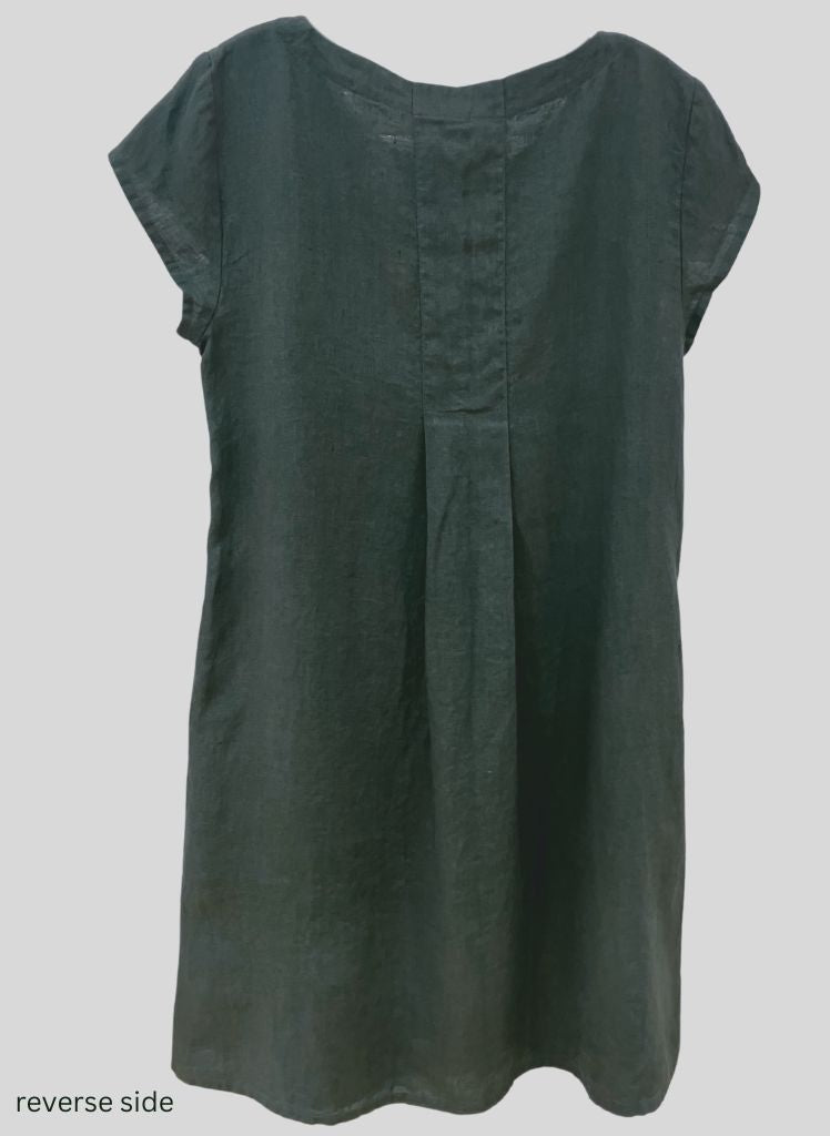Tuck Back Dress, shown in Petrol, on the reverse side. Featuring pintuck and seam detail.