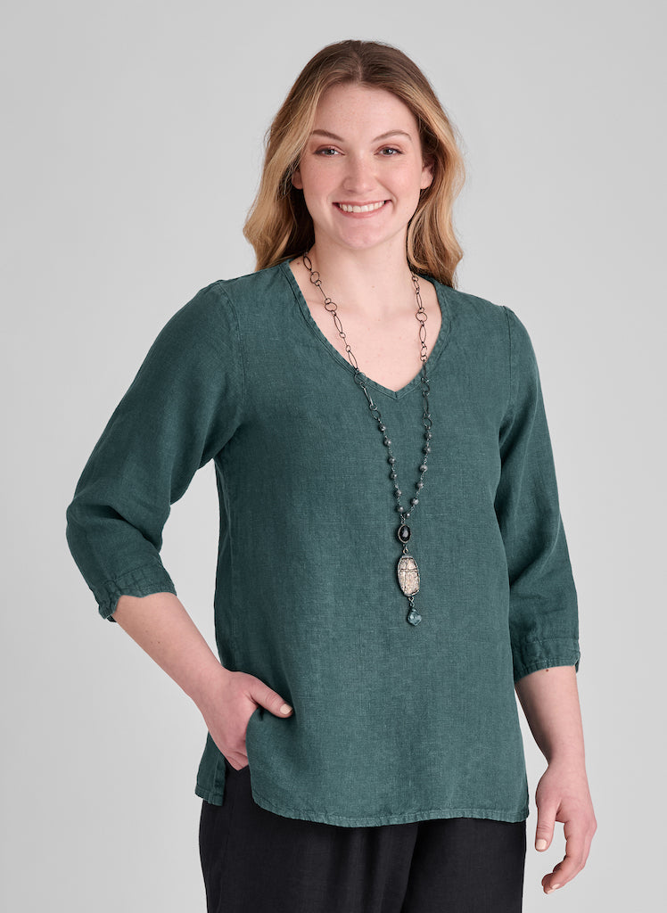 V Pullover, shown in Evergreen, size Small.