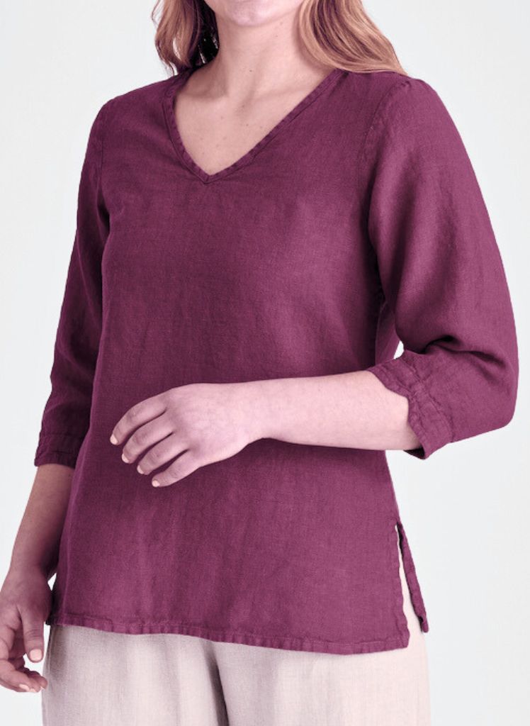 V Pullover, shown in Mulberry, size Small. This color is "Garment-dyed" for color variation, and a unique washed look.