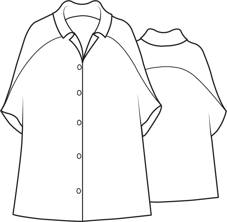 Lauren Shirt, featuring a button down front, shirt collar, and rounded seam detail following the drop shoulders.