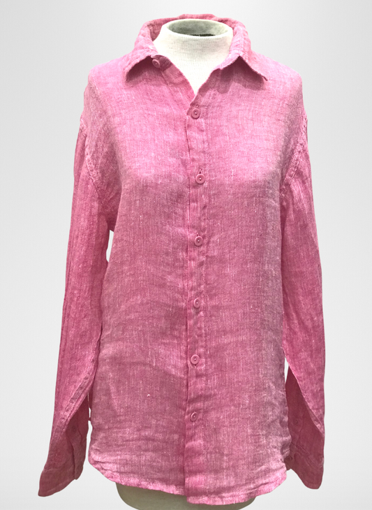Mens Shirt, shown in Magenta Gauze.  (100% Linen Gauze)
