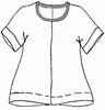 Tee Top (detailed sketch), features center seam detail, wide hem along bottom, cuffed short sleeves.  100% Linen body, with cotton knit trim on the neckline.