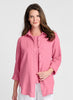 Crossroads Blouse (Bubblegum) is layered over the Aria Tee (Bubblegum).  Model is 5'9" tall, wearing size Small.