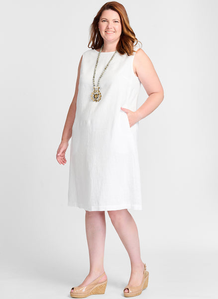 Diana Dress (shown in Blanc, white).  Model is 5'9" tall, wearing size Medium.