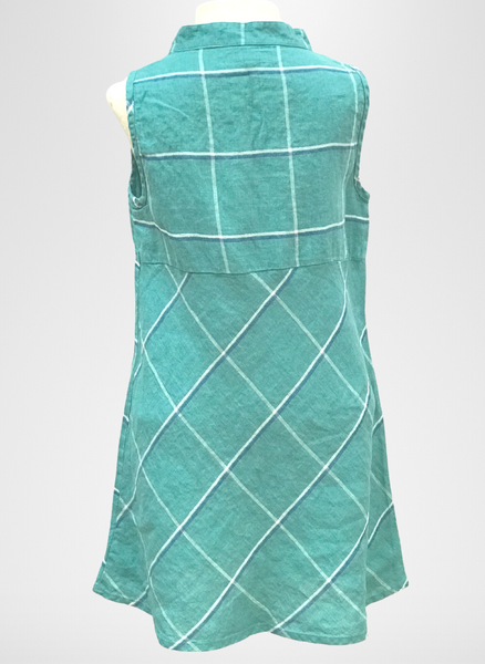 Keyhole Tunic, shown on the reverse, in Cyan Tattersall.
