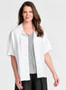 Lauren Shirt, shown in solid White, worn open, layered over a sleeveless tank (Open Tank).  Model is 5'9" tall, wearing size Small.
