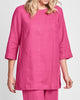 Muse Tunic (shown in Rose, bright pink), Model is approximately 5'9" tall, wearing size Petite. 100% Linen.