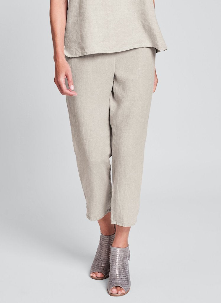 Pocketed Ankle Pant, shown in Natural Handkerchief, 100% Linen, Handkerchief-weight is lighter weight than the Solid Natural.