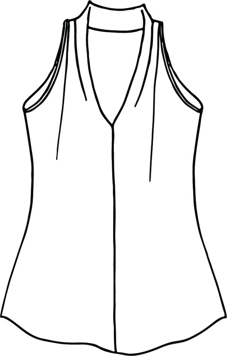 RSVP Tank, detailed sketch shown.  Featuring shaping seams that come down from the shoulder, and a center seam down the front.  100% European Linen.