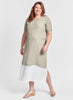Tempo Tunic (shown in Chai Gauze), layered over the sleeveless Slipster Dress (shown in White).  Model is 5'9" tall, wearing size Medium.  FLAX Summer En-Core 2022.