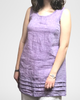 Tuck Tunic, shown in Amethyst Yarn Dye.  100% Yarn Dyed Linen.  Model is 5'5" tall, wearing size Small.