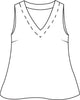 Gem Tank, detailed sketch shown.  Sleeveless tank, with a v-neckline, bust darts for shaping, and an A-line shape, 100% European Linen, Machine Washable.