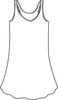 Two Way Bias Tunic, detailed sketch shown.  Sleeveless tunic, with narrow shoulder straps.  Slight A-line shape, cut on the bias for a contoured fit, finishes thigh-length.  100% Linen.