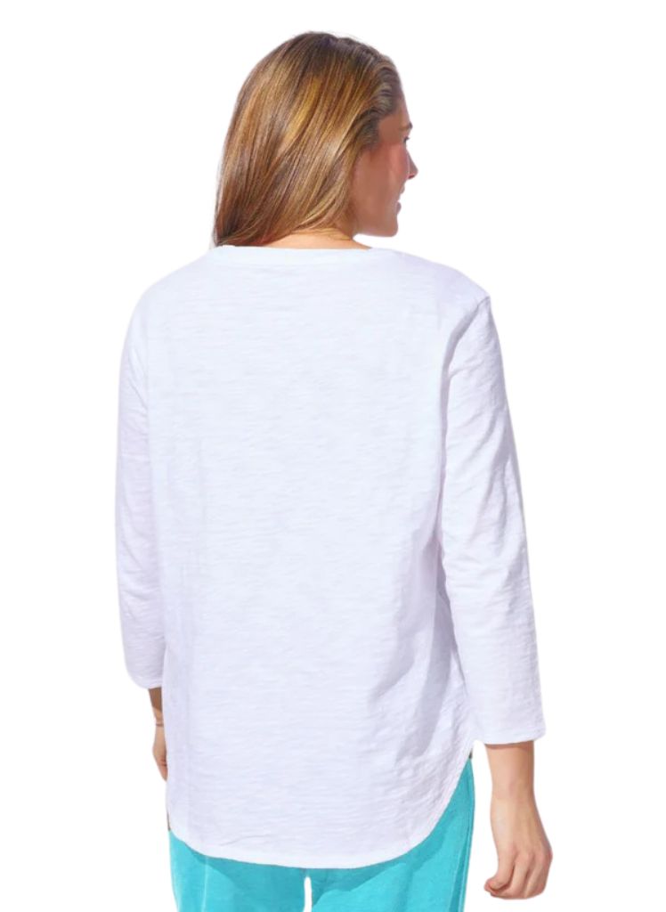 Hi Low Tee, shown in White (featuring the back), size Small.  100% Cotton Slub.