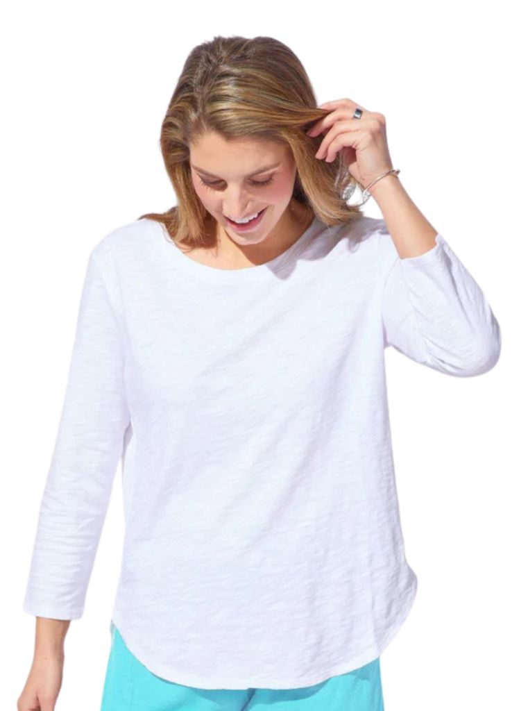 Hi Low Tee, shown in White (featuring the front), size Small.  100% Cotton Slub.