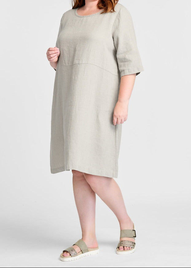 Simple Dress, shown in Natural.  Model is 5'9" tall, wearing size Medium.