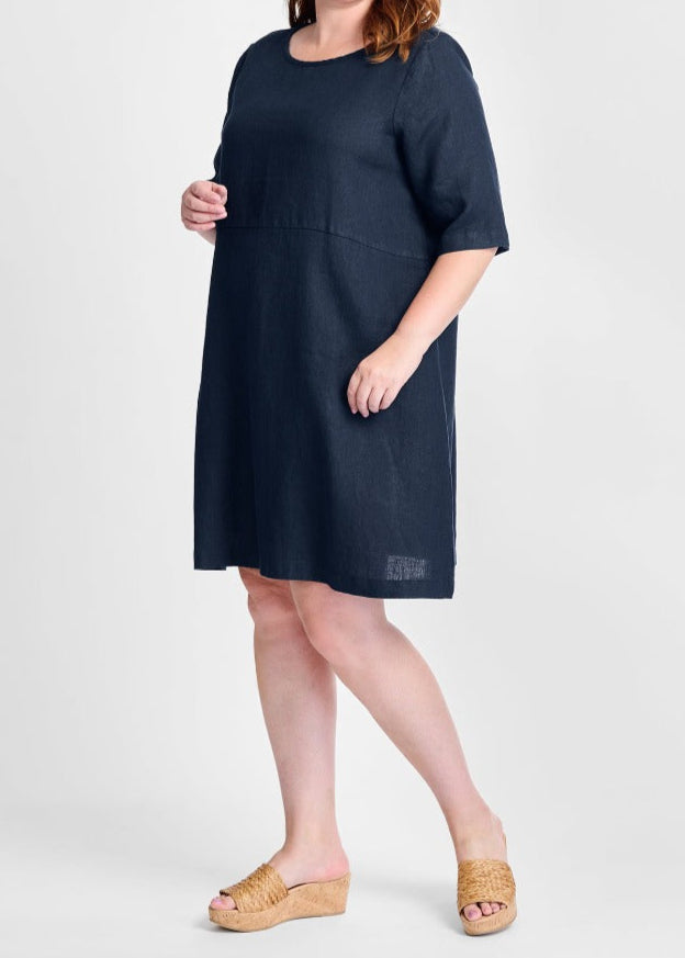 Simple Dress, shown in Midnight (Navy).  Model is 5'9" tall, wearing size Medium.