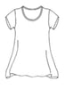 Avenue Pull (detailed sketch).  A short-sleeved linen tunic top, with a rounded scoop neckline, trimmed in soft Cotton Knit, and a flattering shape that becomes more generous as it goes down, ending in a tunic length, slightly longer on the sides, for ample coverage and versatility.
