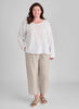 Easy Tee (White) paired with the classic Floods (Natural).  Model is 5’9” tall, wearing size Medium.  100% European Linen.