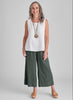 Sunny Tank (White) + Vented Cuff Pant (Petrol).  Model is 5’9” tall, wearing size Small.  100% European Linen.