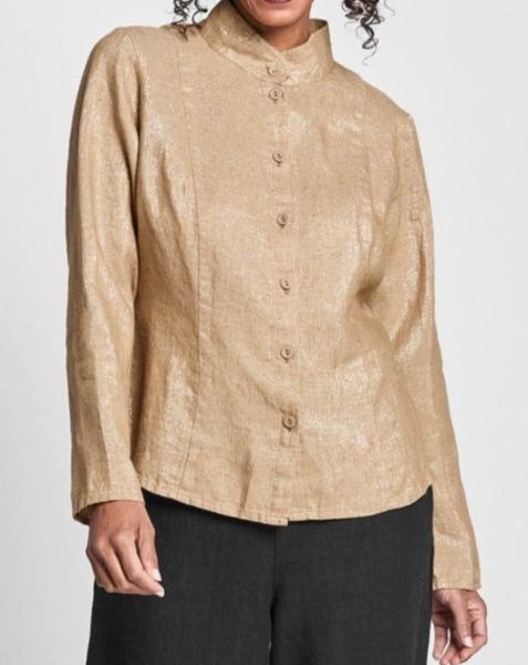 Victoria Barkley blouse, shown in Amber Metallic, size Small.