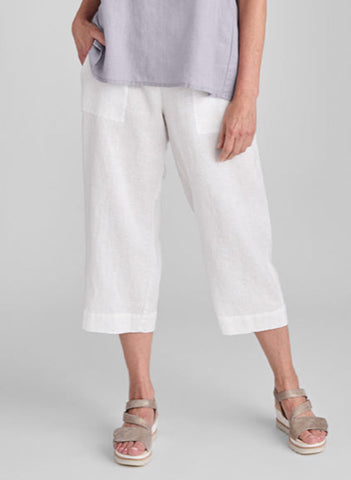 Kate Pant, shown in White, size Small.  100% European Linen, Machine Washable, Pre-shrunk.