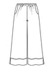 Vented Cuff Pant, sketch shown.  Full elastic waist, 2 side pockets, wide legs finished with wide hem and hem slits.