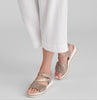 Kate Pant, shown in White.  Zoomed in on the wide cropped leg and hem is finished with a wide border. 