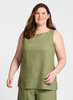 Layer Tank, shown in solid Rosemary. Model is wearing size Medium