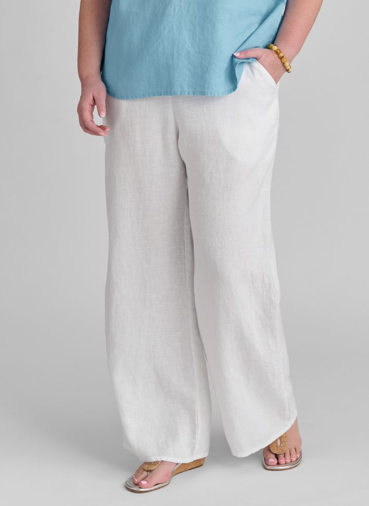 Picnic Pant, shown in White, size Medium. 100% European Linen (drawstring waist)