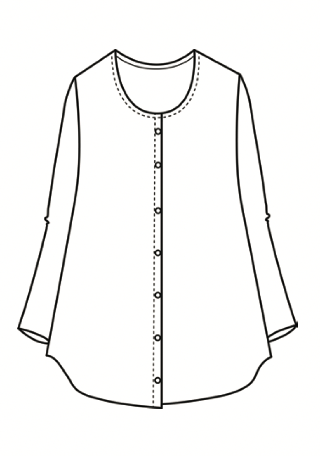 Gotcha Blouse, detailed sketch shown. 100% European Linen, Pre-shrunk, Machine Washable, Gentle Dry on low heat.
