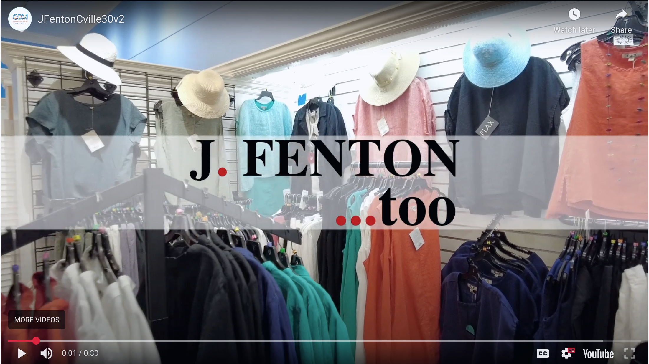 Load video: advertisement for our J. Fenton Too store on the Downtown Mall in Charlottesville, VA