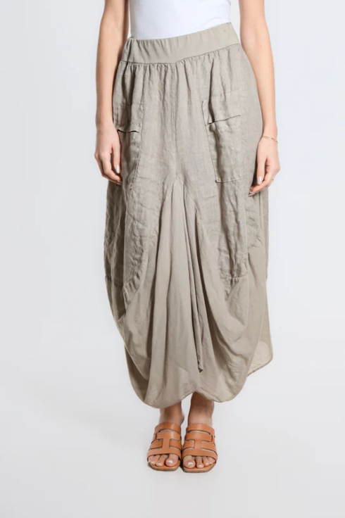 Brenna Cotton/Linen Bunched Pocket Skirt * 6 Solid Colors * TS