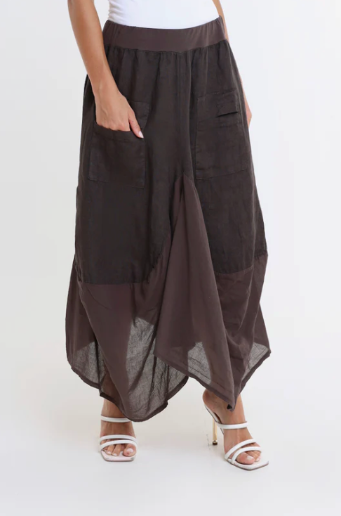 Brenna Cotton/Linen Bunched Pocket Skirt * 6 Solid Colors * TS